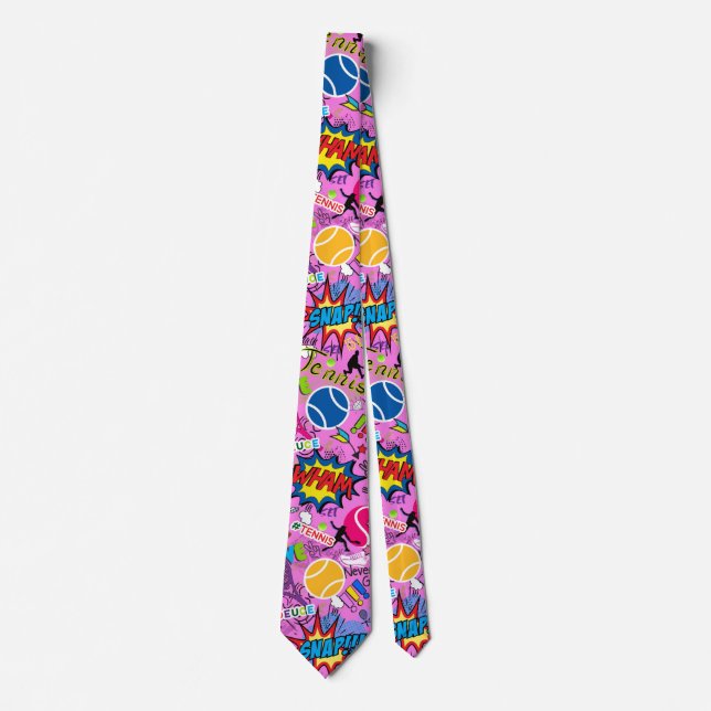 😍🤩pink Eclectic tennis🎾 pattern  Neck Tie (Front)