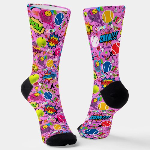 pink Eclectic tennis pattern  Socks