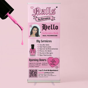 Pink Edgy Gothic Nail Technician Salon Retractable Banner