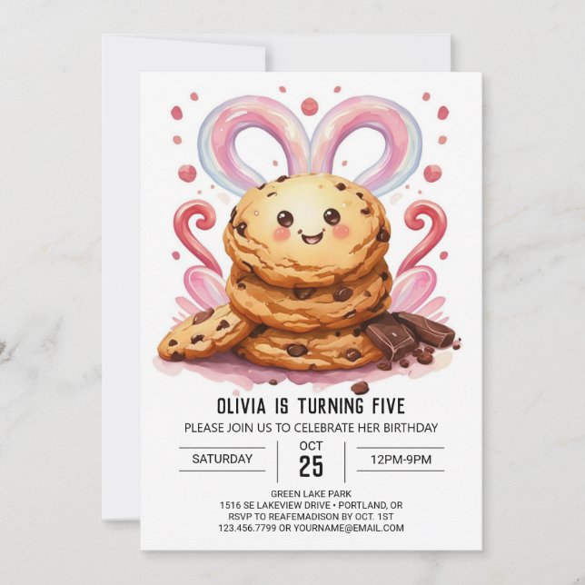 Pink Editable Chocolate Cookies Birthday Invitation (Front)