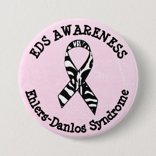 Pink EDS Awareness Ribbon Button