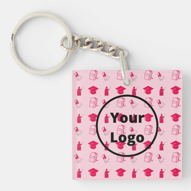 Pink education business pattern keychain (Front)