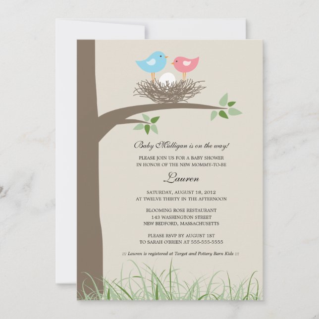 Pink Egg Baby Bird's Nest Baby Shower Invitation (Front)