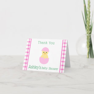 Pink Egg Little Chick Girl Baby Shower Thank You Card