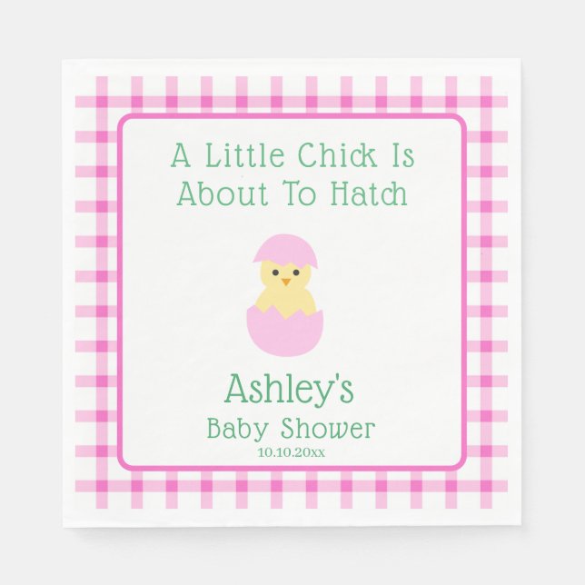 Pink Egg Little Chick To Hatch Girl Baby Shower  Napkins (Front)