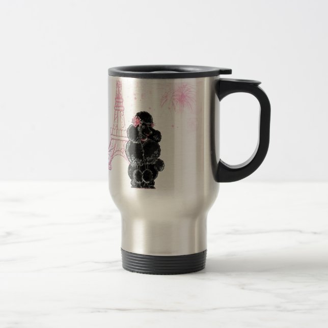 Pink Eiffel Tower and Black Poodle Travel Mug (Right)