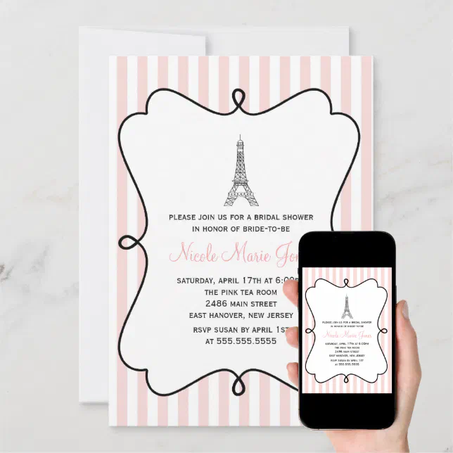Pink Eiffel Tower Bridal Shower Invitation Zazzle