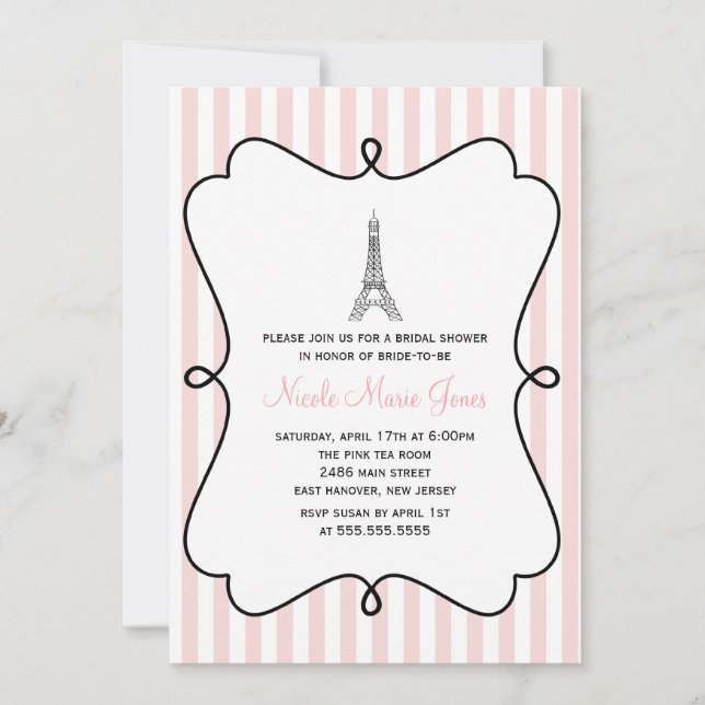 Pink Eiffel Tower Bridal Shower Invitation (Front)