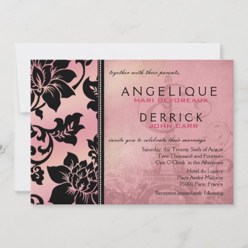 Pink Eiffel Tower Fleur de Paris Wedding Invitation