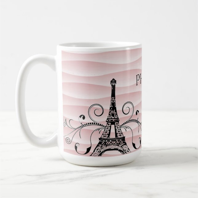 Pink Eiffel Tower Flourish Coffee Mug (Left)