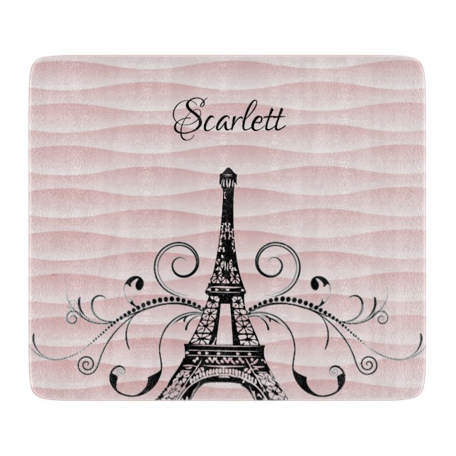 Pink Eiffel Tower Flourish Cutting Board (Front)