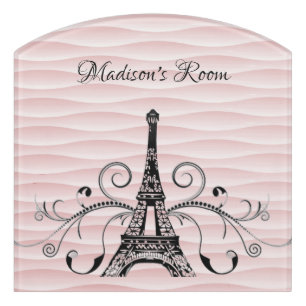 Pink Eiffel Tower Flourish Door Sign