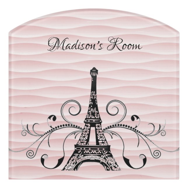Pink Eiffel Tower Flourish Door Sign (Contour Front)