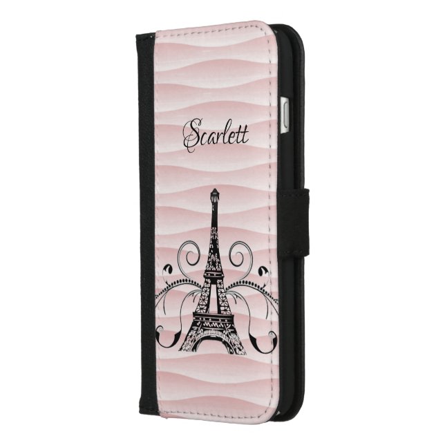 Pink Eiffel Tower Flourish iPhone Wallet Case (Left)