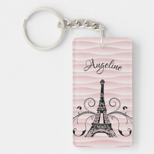 Pink Eiffel Tower Flourish Keychain (Front)