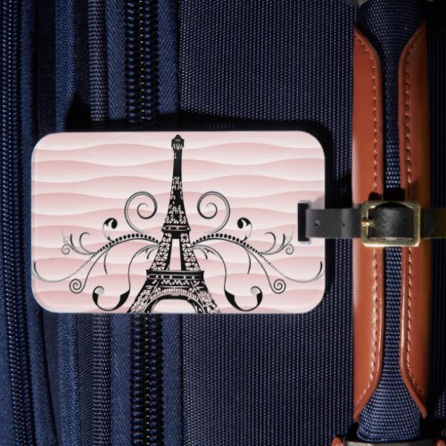 Pink Eiffel Tower Flourish Luggage Tag