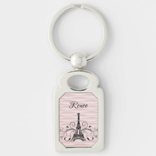 Pink Eiffel Tower Flourish Metal Keychain