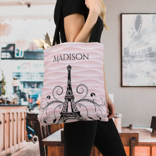 Pink Eiffel Tower Flourish Tote Bag