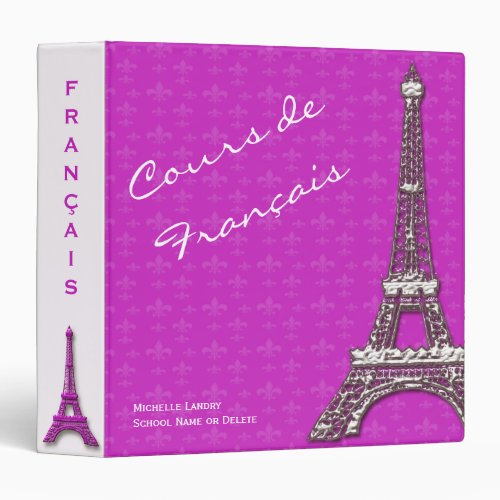 Pink Eiffel Tower French Class Binder