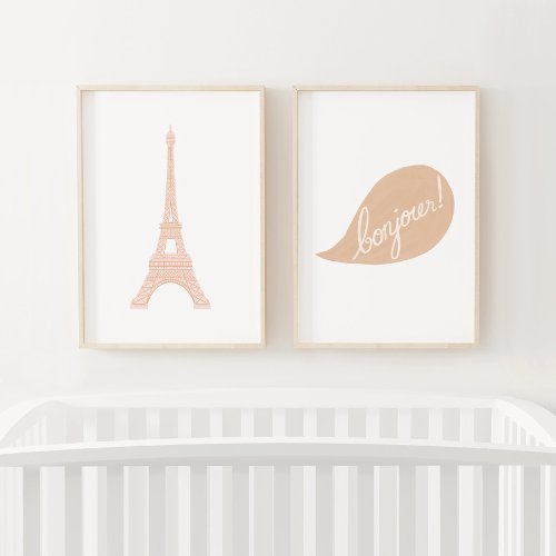 Pink Eiffel Tower French Girl Nursery Decor Wall Art Sets