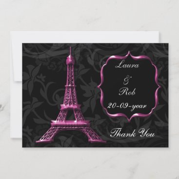 pink Eiffel tower French Thank You Invitation