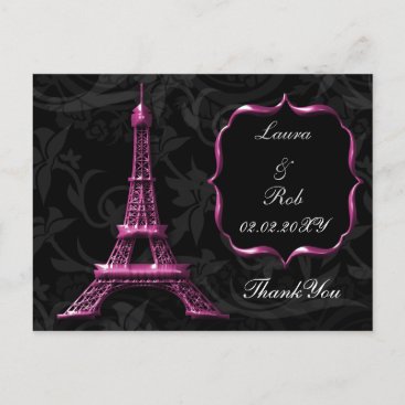 pink Eiffel tower French Thank You Postcard