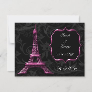pink Eiffel tower french Wedding rsvp card