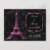 pink Eiffel tower French Wedding rsvp Invitation Postcard
