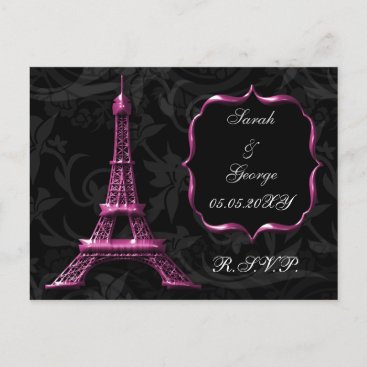 pink Eiffel tower French Wedding rsvp Invitation Postcard
