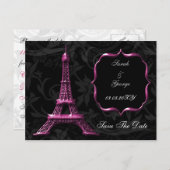 pink Eiffel Tower French wedding Save the Date Announcement Postcard (Front/Back)