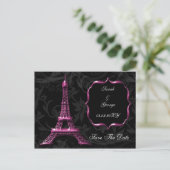 pink Eiffel Tower French wedding Save the Date Announcement Postcard (Standing Front)