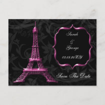 pink Eiffel Tower French wedding Save the Date Announcement Postcard