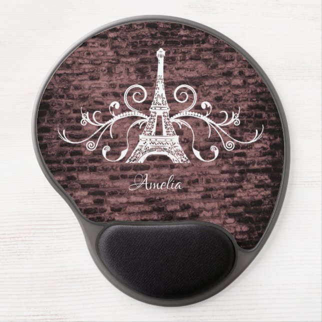 Pink Eiffel Tower Grunge Gel Mouse Pad (Front)