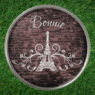 Pink Eiffel Tower Grunge Golf Ball Marker