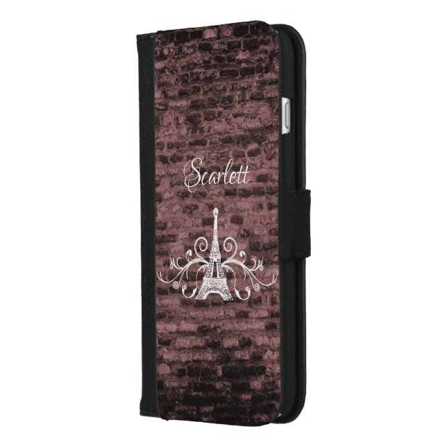 Pink Eiffel Tower Grunge iPhone Wallet Case (Left)