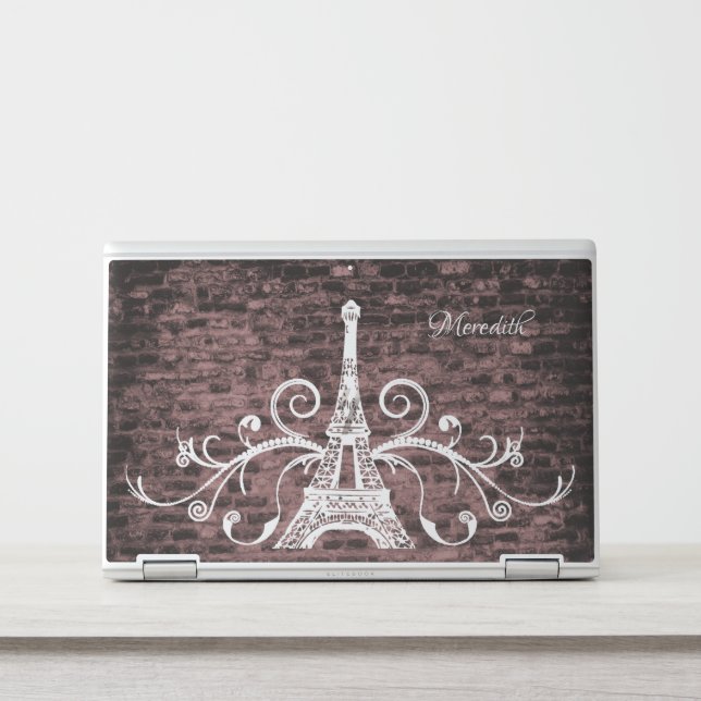 Pink Eiffel Tower Grunge Laptop Skin (Front)