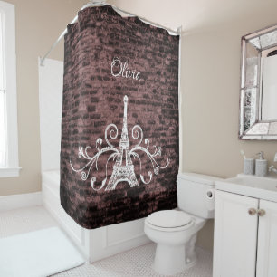 Pink Eiffel Tower Grunge Shower Curtain