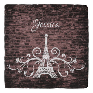 Pink Eiffel Tower Grunge Trivet