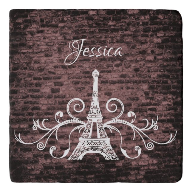 Pink Eiffel Tower Grunge Trivet (Front)