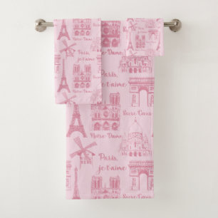 Pink Eiffel Tower Paris Arc d Triumph Bath Towel
