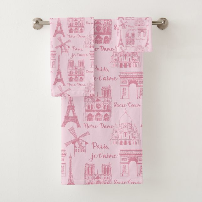 Pink Eiffel Tower Paris Arc d Triumph Bath Towel  (Insitu)
