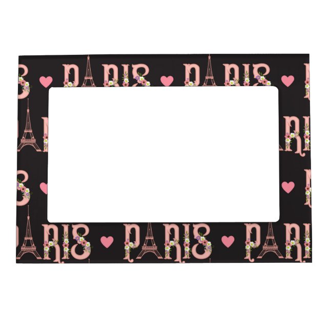 Pink Eiffel Tower Paris Flowers French Capital Magnetic Frame (Front)