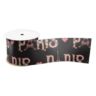 Pink Eiffel Tower Paris Flowers French Capital Satin Ribbon