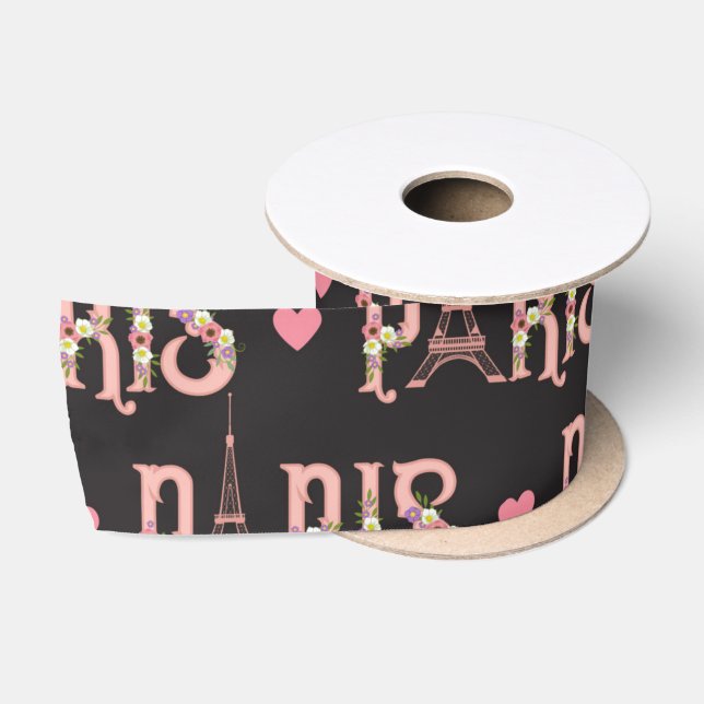 Pink Eiffel Tower Paris Flowers French Capital Satin Ribbon (Spool)