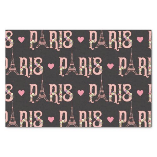 Pink Eiffel Tower Paris Flowers French Capital Tissue Paper