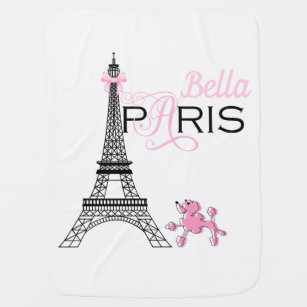 Pink Eiffel Tower Paris France Poodle Reversible Baby Blanket