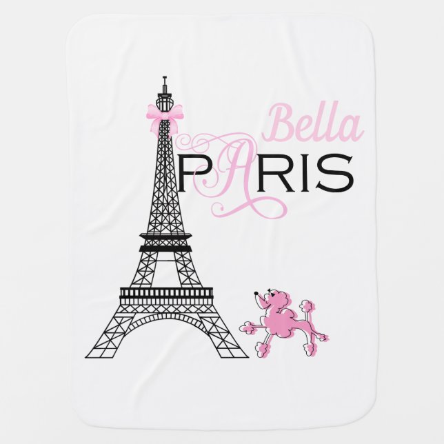 Pink Eiffel Tower Paris France Poodle Reversible Baby Blanket (Front)
