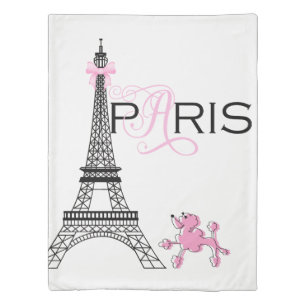 Pink Eiffel Tower Paris France Poodle Reversible Duvet Cover