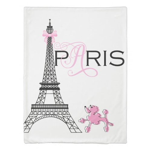 Pink Eiffel Tower Paris France Poodle Reversible Duvet Cover