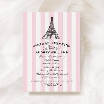 Pink Eiffel Tower Paris Wedding Bridal Shower Invitation by Plush_Paper at Zazzle